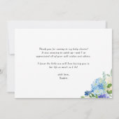 Blue Hydrangeas en Ivory Rozen Wedding Bedankkaart (Achterkant)