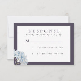 Blue Hydrangeas en Navy Wedding RSVP Kaartje