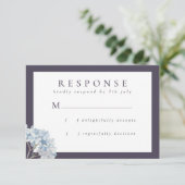 Blue Hydrangeas en Navy Wedding RSVP Kaartje (Staand voorkant)