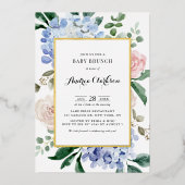 Blue Hydrangeas en Roses Baby Brunch Folie Uitnodiging (Voorkant)