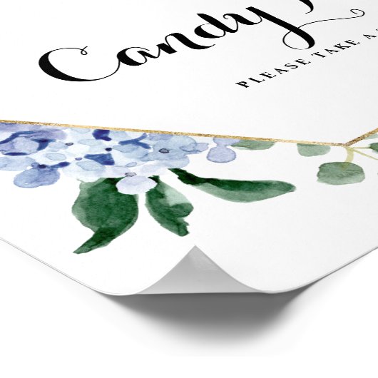 Blue Hydrangeas en roze Roses Gold Snoep Bar Poster (Hoek)