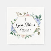 Blue Hydrangeas en Rozen God Bless Floral Lijst Servet (Voorkant)