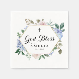 Blue Hydrangeas en Rozen God Bless Floral Lijst Servet