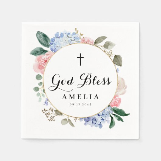 Blue Hydrangeas en Rozen godslasterlijk handdoeken Servet (Voorkant)