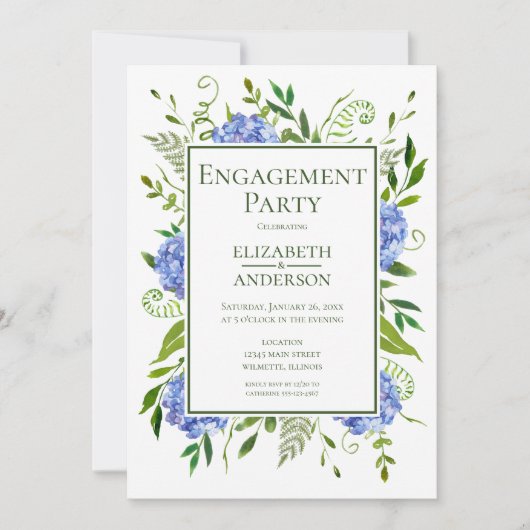 Blue Hydrangeas Engagement Party Invitation Kaart (Voorkant)