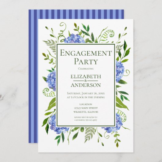 Blue Hydrangeas Engagement Party Invitation Kaart (Voorkant / Achterkant)