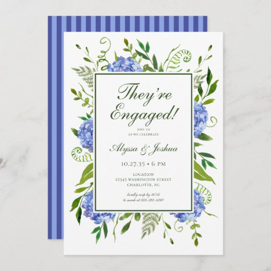 Blue Hydrangeas Engagement Party Kaart (Voorkant / Achterkant)