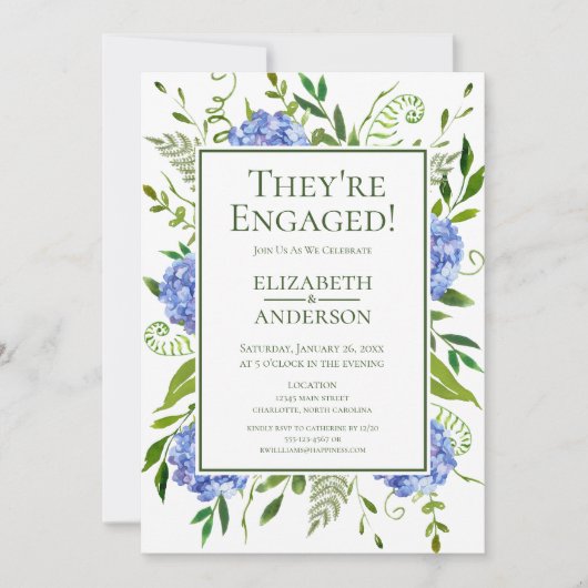 Blue Hydrangeas Engagement Party Kaart (Voorkant)