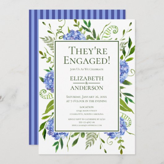 Blue Hydrangeas Engagement Party Kaart (Voorkant / Achterkant)