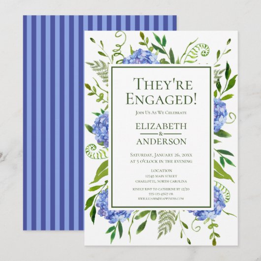 Blue Hydrangeas Engagement Party Kaart (Voorkant / Achterkant)