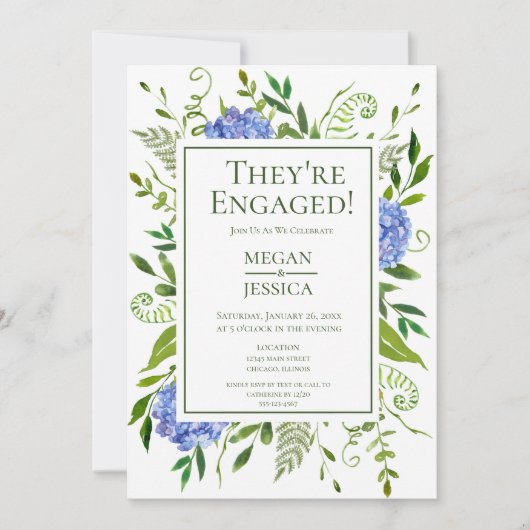 Blue Hydrangeas Engagement Party Kaart (Voorkant)