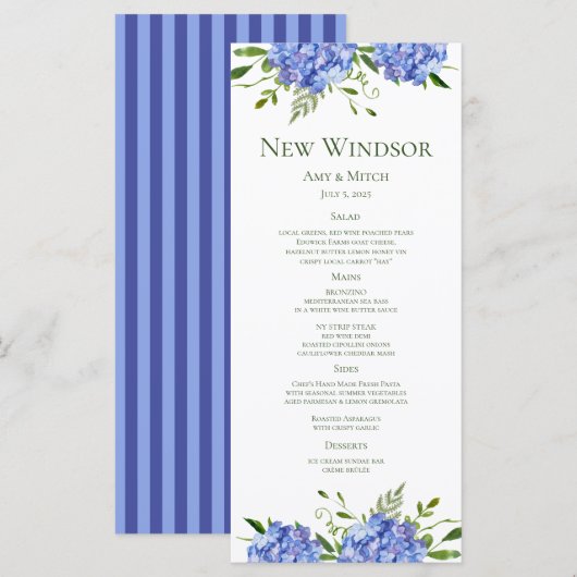 Blue Hydrangeas Engagement Party Menu (Voorkant / Achterkant)