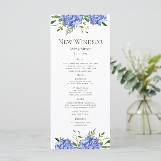 Blue Hydrangeas Engagement Party Menu (Staand voorkant)