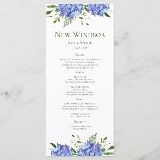 Blue Hydrangeas Engagement Party Menu (Voorkant)