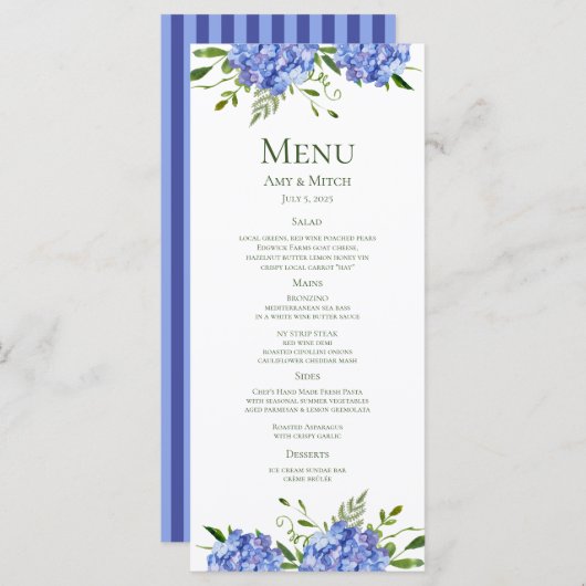 Blue Hydrangeas Engagement Party Menu (Voorkant / Achterkant)