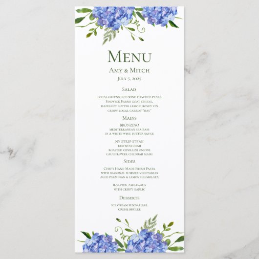 Blue Hydrangeas Engagement Party Menu (Voorkant)