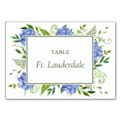 Blue Hydrangeas Engagement Party Tafelnaam Kaart (Achterkant)