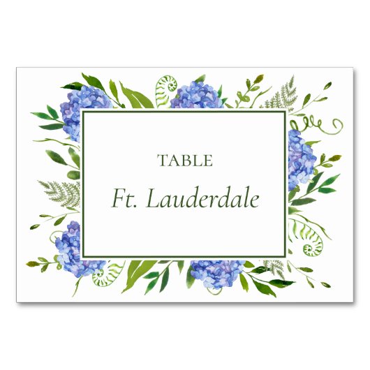 Blue Hydrangeas Engagement Party Tafelnaam Kaart (Voorkant)