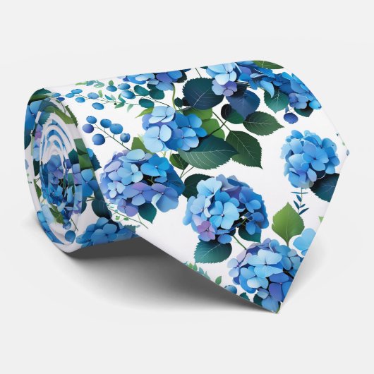 Blue Hydrangeas & Eucalyptus Seamless Floral Patte Stropdas (Opgerold)