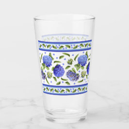 Blue Hydrangeas Fancy Leaf Border Glas