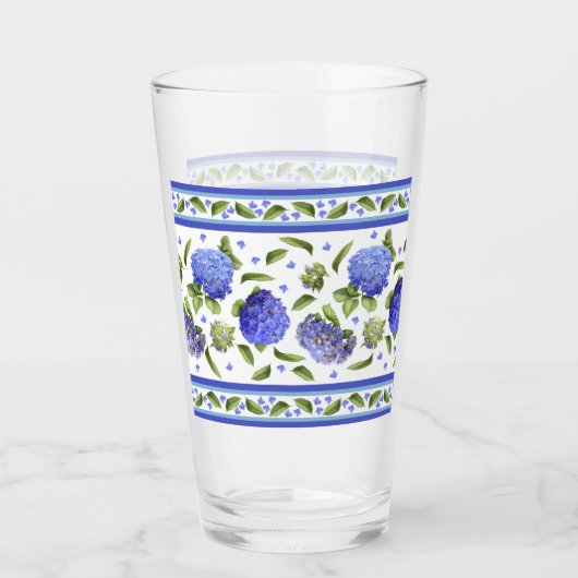 Blue Hydrangeas Fancy Leaf Border Glas (Voorkant)