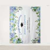 Blue Hydrangeas Floral Afstuderen Foto achtergrond Wandkleed (Voorkant)