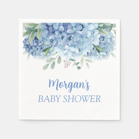 Blue Hydrangeas Floral Boy Baby shower Servet (Voorkant)