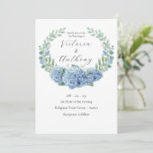 Blue Hydrangeas Floral Elegant Wedding Kaart (Staand voorkant)