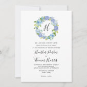 Blue Hydrangeas Floral Monogram Weddenschap Kaart (Voorkant)