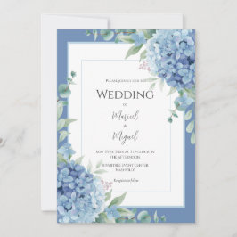 Blue Hydrangeas Floral Photo Elegant Wedding Kaart