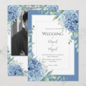 Blue Hydrangeas Floral Photo Elegant Wedding Kaart (Voorkant / Achterkant)