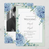Blue Hydrangeas Floral Photo Elegant Wedding Kaart (Voorkant / Achterkant)