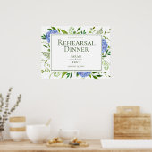 Blue Hydrangeas Floral Rehearal Dinner Sign Poster (Keuken)