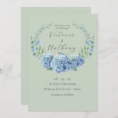 Blue Hydrangeas Floral Sage Green Wedding Kaart (Voorkant / Achterkant)