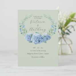 Blue Hydrangeas Floral Sage Green Wedding Kaart