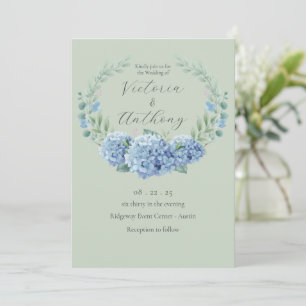 Blue Hydrangeas Floral Sage Green Wedding Kaart