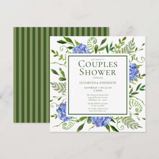 Blue Hydrangeas Floral Waterverf Couples Shower Kaart (Voorkant / Achterkant)