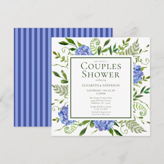 Blue Hydrangeas Floral Waterverf Couples Shower Kaart (Voorkant / Achterkant)