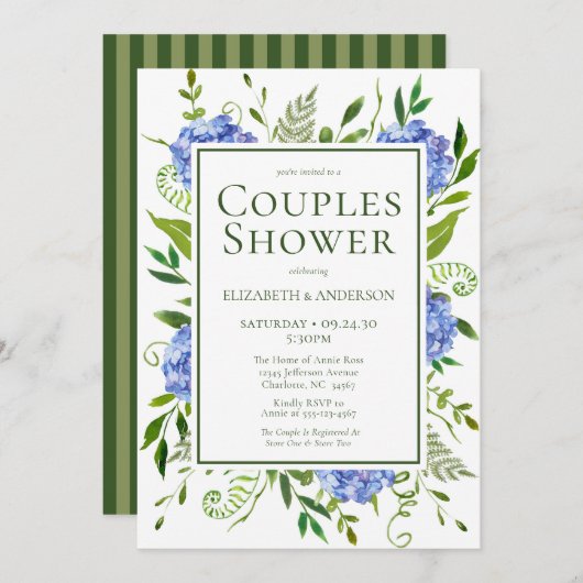 Blue Hydrangeas Floral Waterverf Couples Shower Kaart (Voorkant / Achterkant)