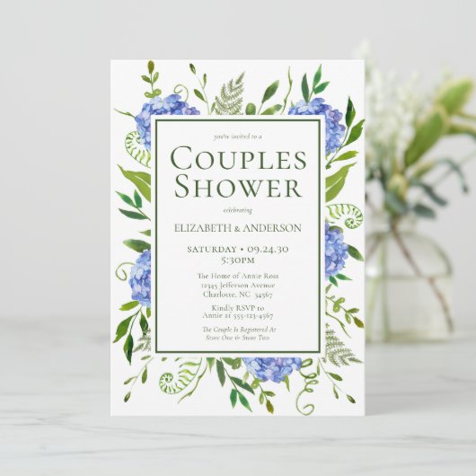 Blue Hydrangeas Floral Waterverf Couples Shower Kaart (Staand voorkant)
