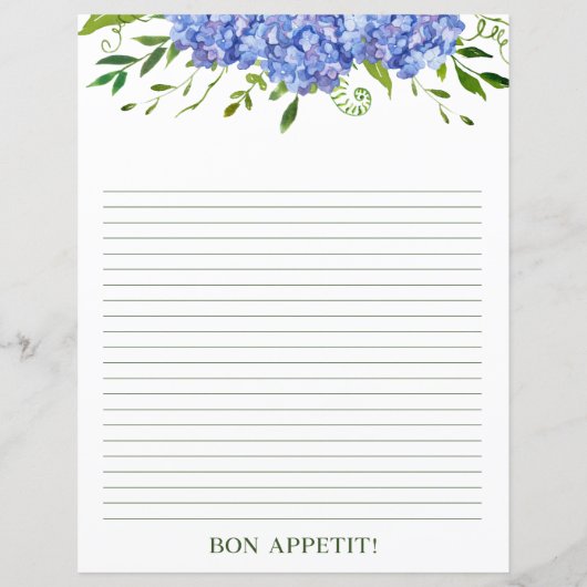 Blue Hydrangeas Floral Waterverf Recipe Page (Achterkant)