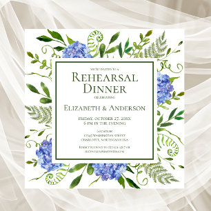 Blue Hydrangeas Floral Waterverf Rehearings Dinner Kaart