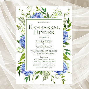 Blue Hydrangeas Floral Waterverf Rehearings Dinner Kaart