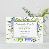 Blue Hydrangeas Floral Waterverf Save The Date (Staand voorkant)