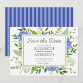 Blue Hydrangeas Floral Waterverf Save The Date (Voorkant / Achterkant)
