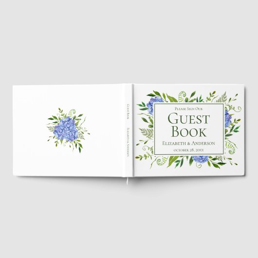 Blue Hydrangeas Floral Waterverf Wedding Gastenboek (Volledig)