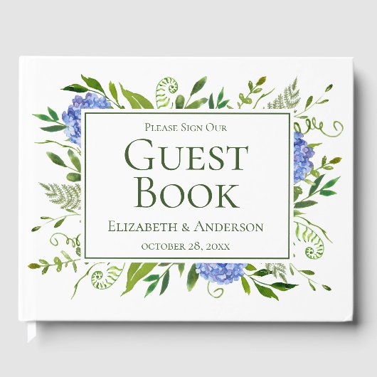 Blue Hydrangeas Floral Waterverf Wedding Gastenboek (Voorkant)