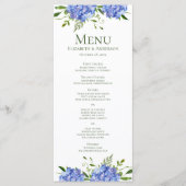 Blue Hydrangeas Floral Waterverf Wedding Menu (Voorkant)