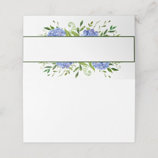 Blue Hydrangeas Floral Waterverf Wedding Plaatskaartje (Buitenkant ongevouwen)