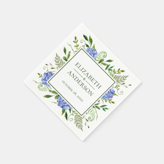Blue Hydrangeas Floral Waterverf Wedding Servet (Hoek)